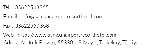 Samsun Airport Resort Hotel telefon numaralar, faks, e-mail, posta adresi ve iletiim bilgileri